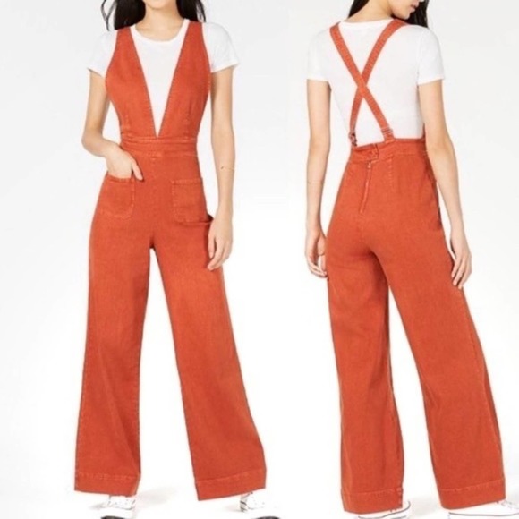 Dollhouse Pants - Dollhouse | Orange Wide-Leg Denim Overalls